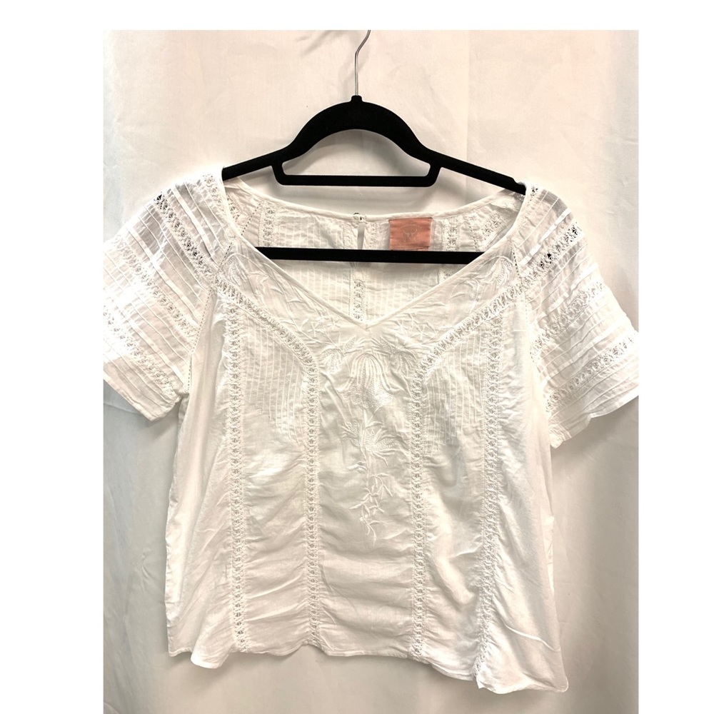 Vanessa Virginia Anthro White Embroidered Top